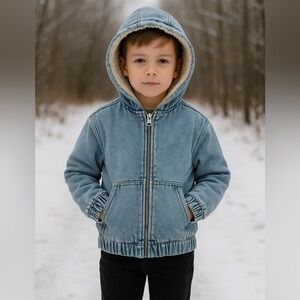 ZARA Boys Denim Sherpa Hoodie Jacket – Size 8